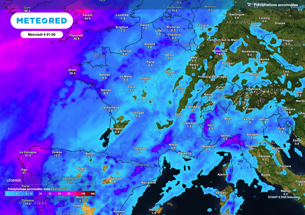 À l'échelle du pays, les cumuls de pluie prévus ne sont pas conséquents.