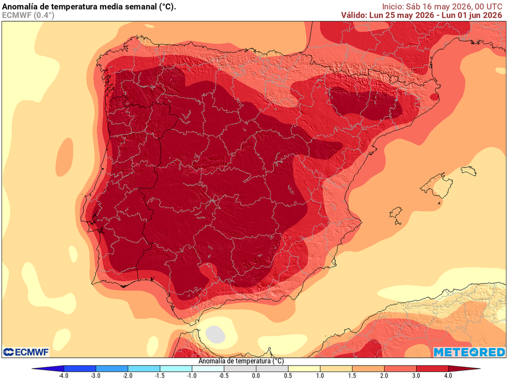 La próxima semana de mayo será anormalmente cálida en España, con anomalías positivas muy significativas en el interior.