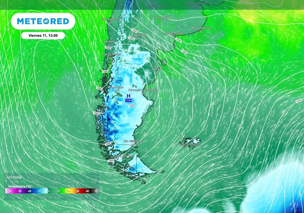 Aire frio antartico Aire antártico avanzará sobre la Patagonia esta segunda parte de la semana. Las temperaturas del viernes muestra claramente el avance de esta masa de aire.