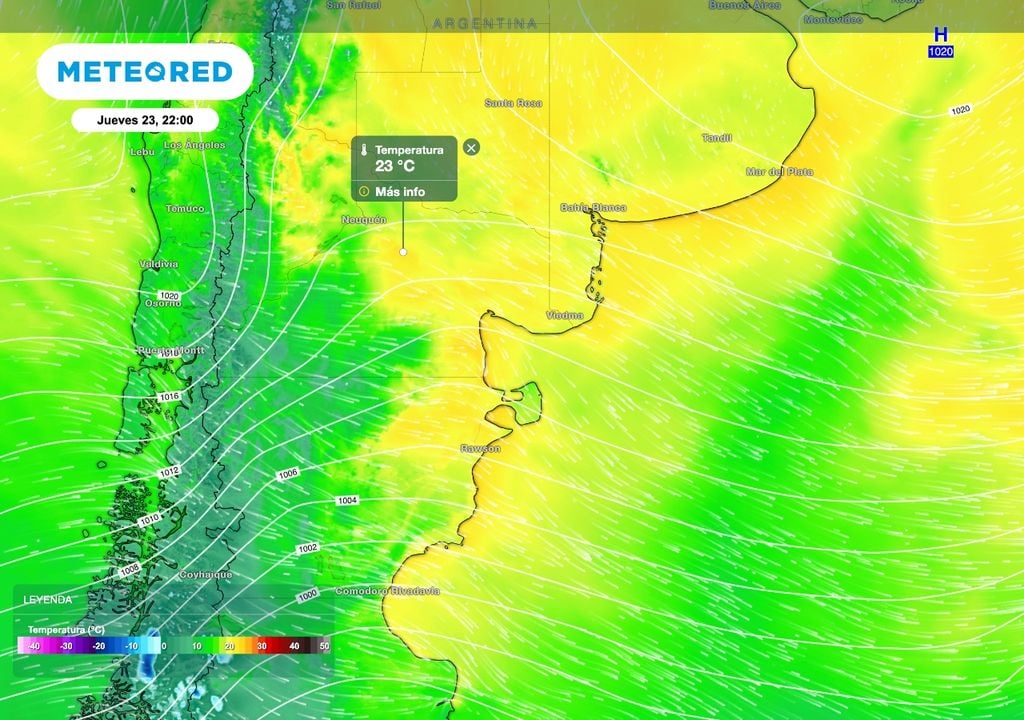 El frente frío no producirá un descenso de temperatura muy marcado. El jueves, el noreste de la Patagonia nuevamente tendrá temperaturas primaverales.