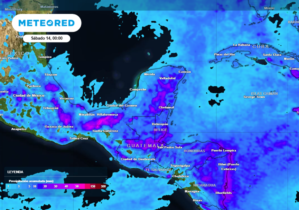 Pronóstico de lluvia acumulada para los próximos días en la Península de Yucatán.