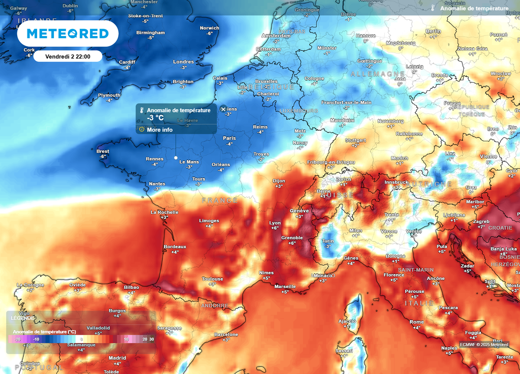 Anomalie de températures France vendredi 2 janvier Anomalie de températures France vendredi 2 janvier