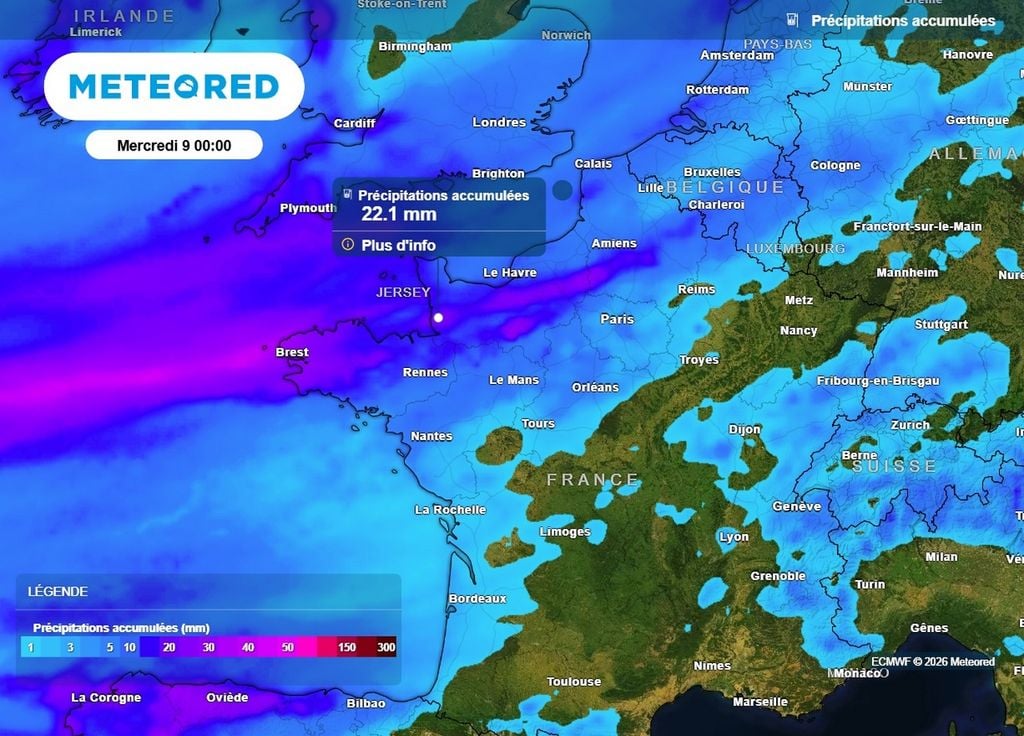 Pluie C'est sur le nord-ouest du pays que les cumuls de précipitations s'annoncent les plus importants d'ici ce soir