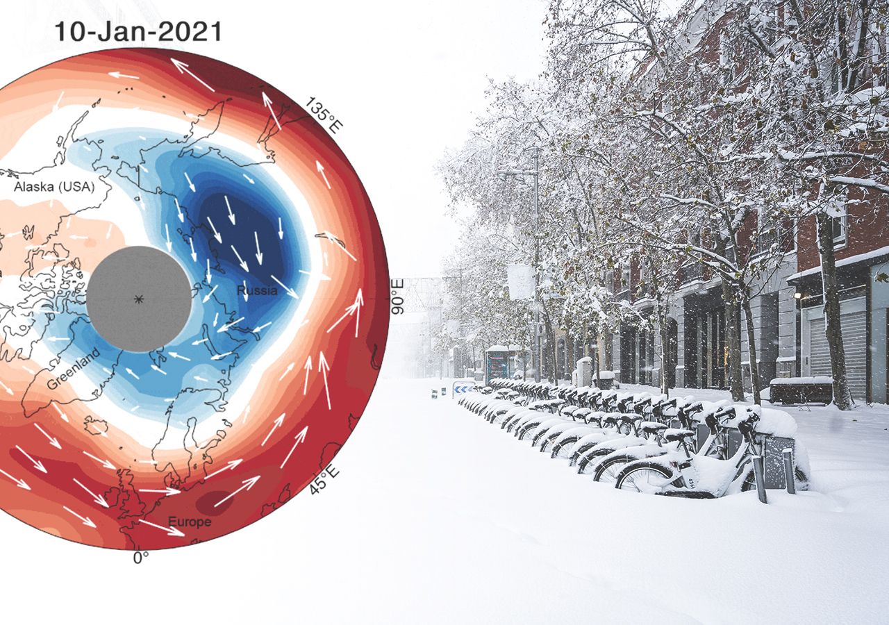 Inversión de la circulación en el vórtice polar estratosférico (Aeolus), coincidiendo con la borrasca Filomena y la posterior ola de frío.
