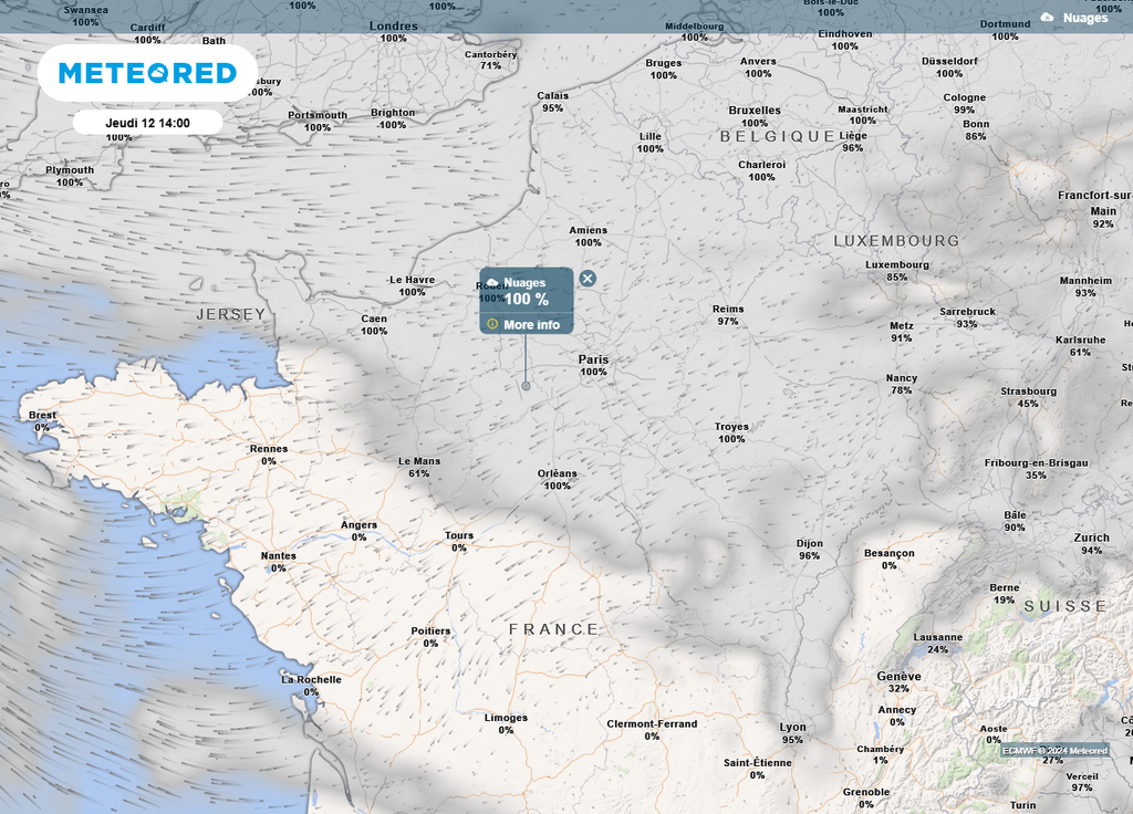 Carte nébulosité jeudi 12 décembre 14h