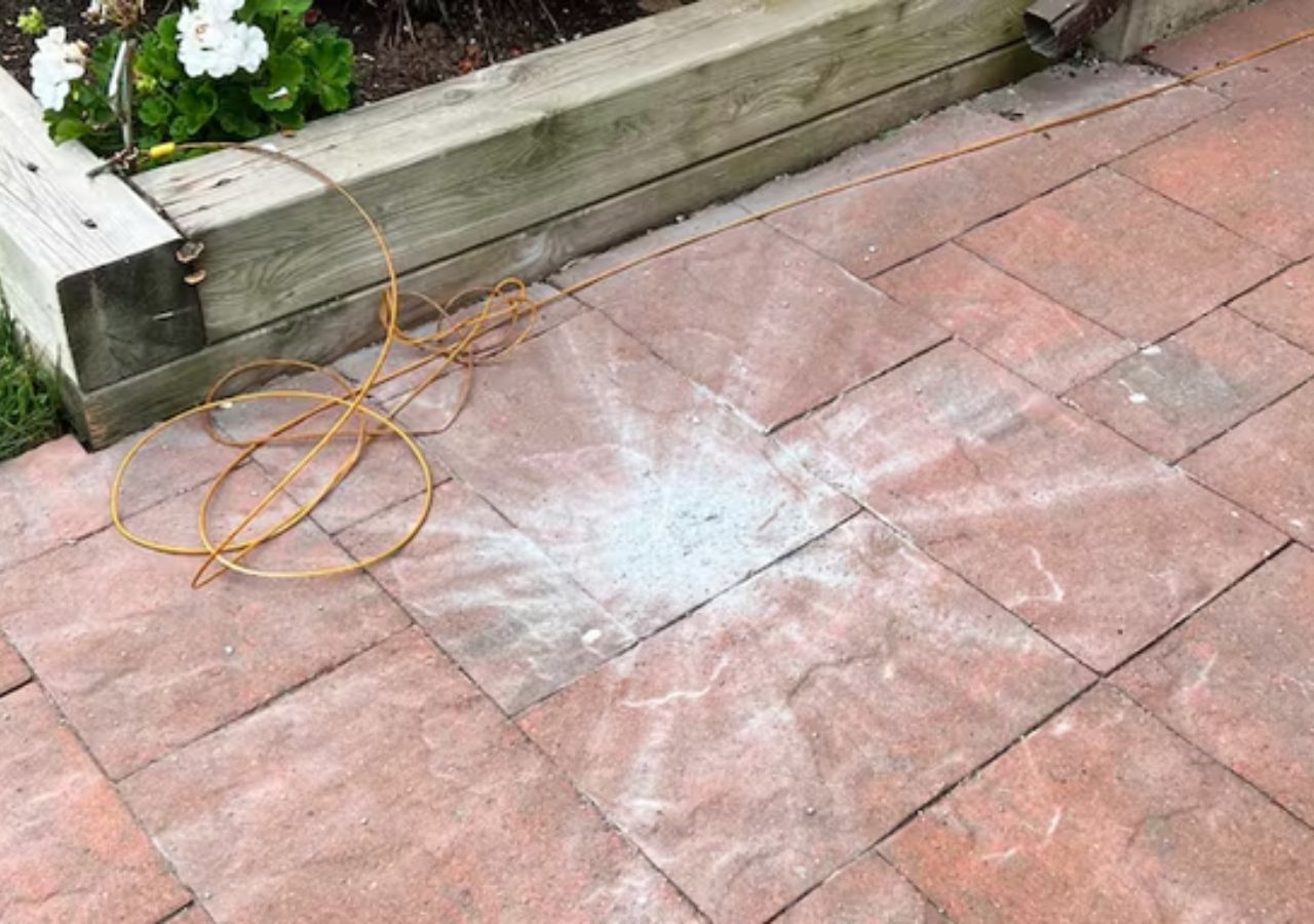 Imagen del impacto del meteorito en la vereda de la casa.
