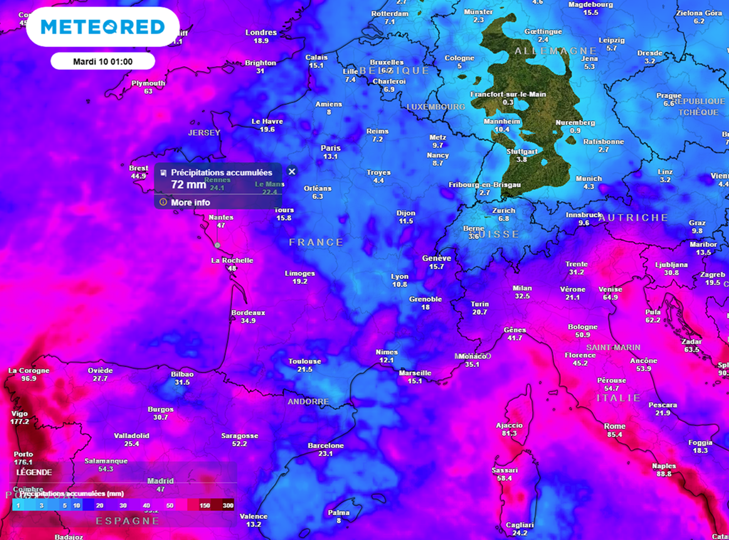 Les cumuls les plus importants sont attendus dans l'ouest et le sud du pays.