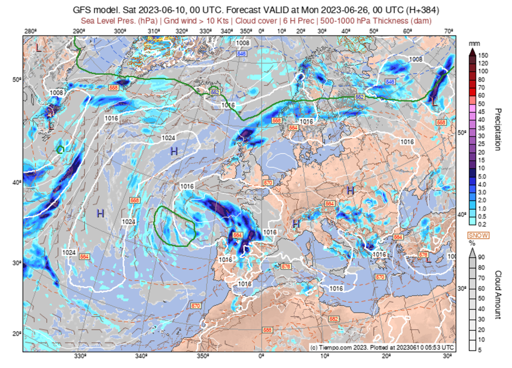 Le flux de Sud apportant de fortes chaleur pourrait se mettre progressivement en place d'ici la fin juin. Une configuration météorologique qui pourrait rester bloquée.