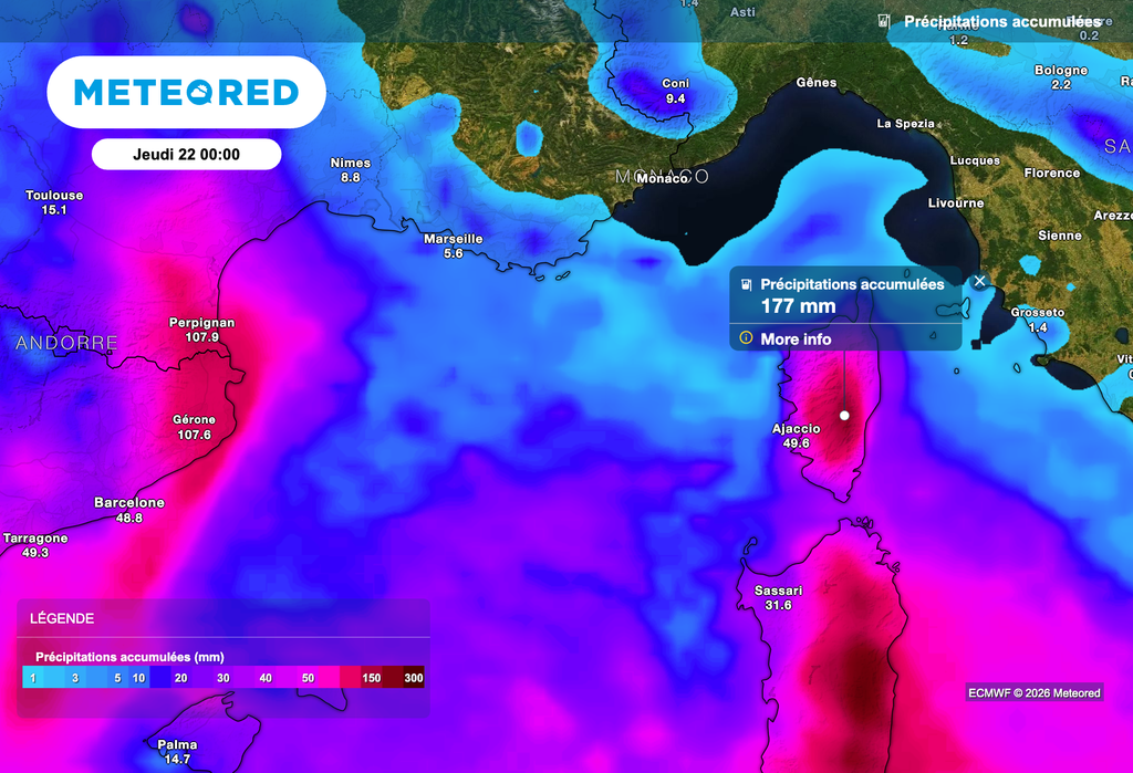 Très fortes pluies en direction de la Corse !