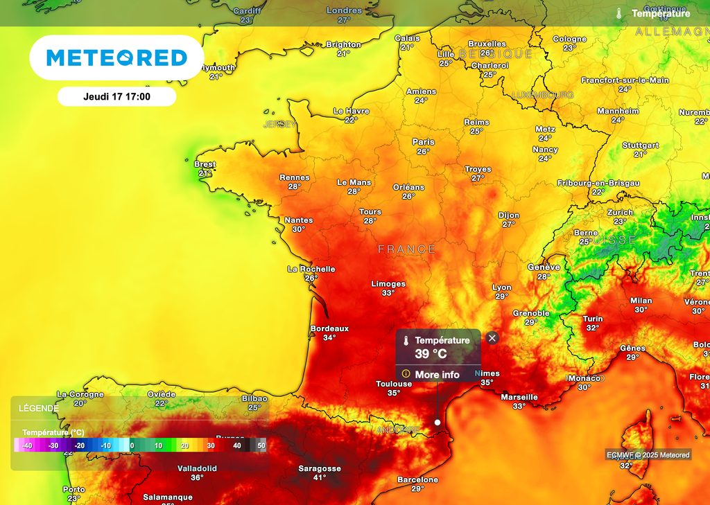 Près de 40 degrés cet après-midi en Languedoc-Roussillon. Près de 40 degrés cet après-midi en Languedoc-Roussillon.