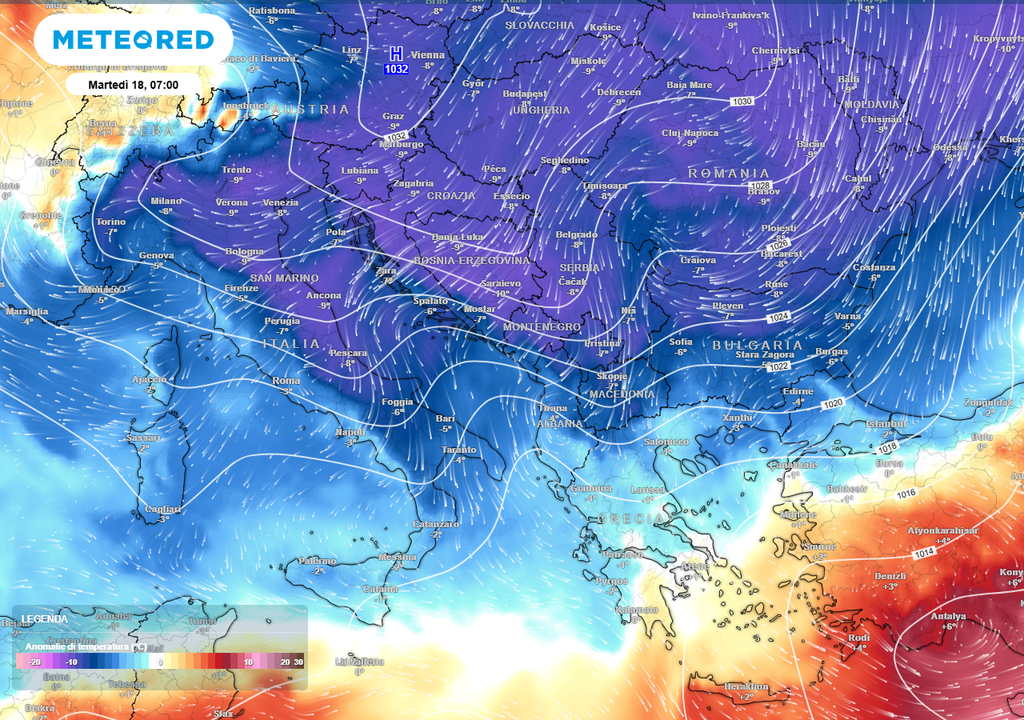 Aria fredda verso l'Italia.