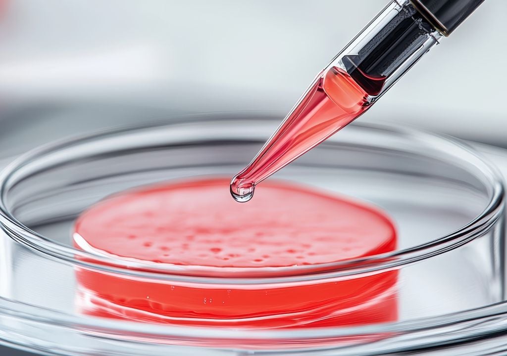 Una pipeta deposita una muestra en una placa de cultivo durante un ensayo de laboratorio, donde los científicos analizan cómo se comportan las células en procesos de regeneración.