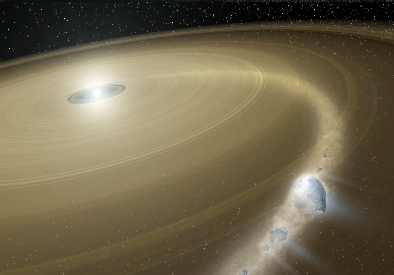 Rappresentazione artistica di un pianeta nano simile a Plutone che viene frammentato e inglobato da una nana bianca. Credit: T. Pyle (Caltech, NASA's Jet Propulsion Laboratory)
