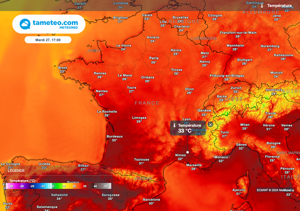 Hausse significative des températures cet après-midi un peu partout en France.