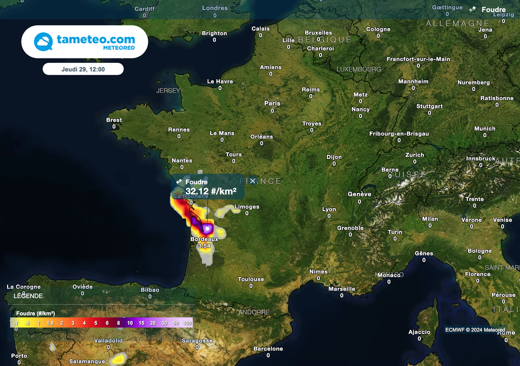 Des orages attendus jeudi après-midi dans le sud-ouest de la France.