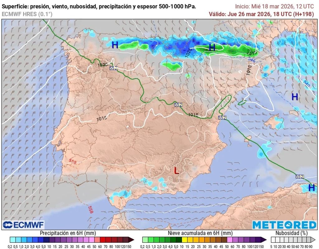 Con esta configuración prevista, las precipitaciones se concentrarían en el extremo septentrional, con nevadas en las cordilleras.