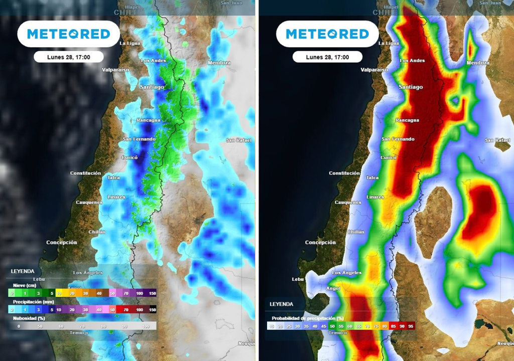 precipitaciones y probablidades Este lunes llegará un nuevo episodio de lluvias: estarán más concentradas hacia la precordillera central.