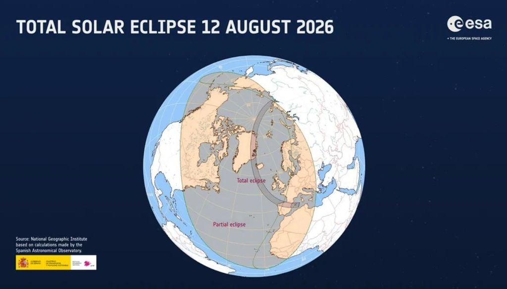 Zonas donde se verá el eclipse total y parcial para el 12 de agosto de 2026. MITECO Estas son las zonas de mayor observación para el eclipse total y parcial del 12 de agosto de 2026. MITECO