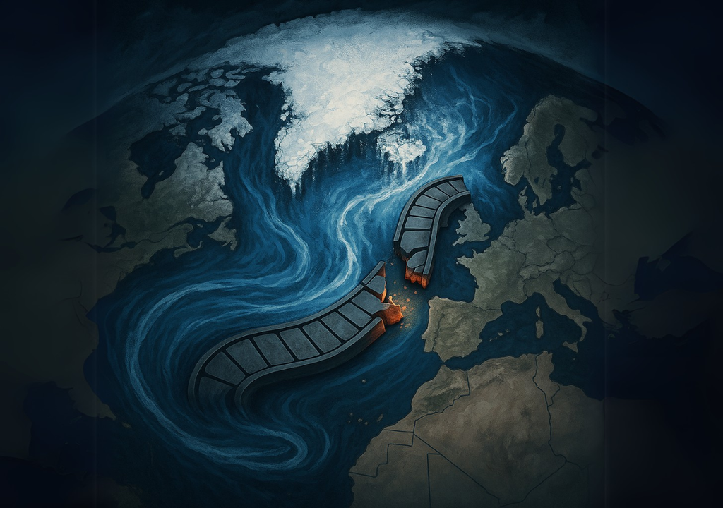 Imagen de referncia de la AMOC rota y un posible colapso de las corrientes atlánticas y sus impactos climáticos. Imagen de referncia de la AMOC rota y un posible colapso de las corrientes atlánticas y sus impactos climáticos.