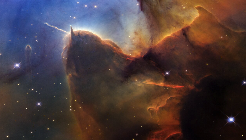 Piccola regione della Nebulosa Trifida osservata da Hubble con la Wide Field Camera 3 in occasione del suo 36esimo anniversario. Credit: NASA, ESA, STScI