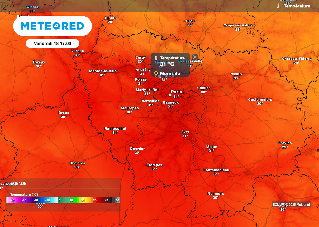 Entre 30 et 32 degrés vendredi après-midi en Île-de-France. Entre 30 et 32 degrés vendredi après-midi en Île-de-France.