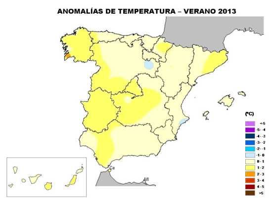 Anomalías de temperaturas junio-agosto 2013 Anomalías de temperaturas junio-agosto 2013