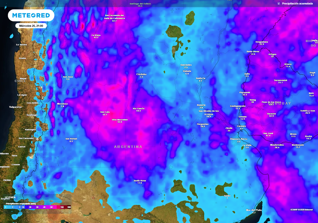 Se esperan precipitaciones abundantes en el centro-oeste de Argentina en estas próximas jornadas, en respuesta al vórtice de altura.