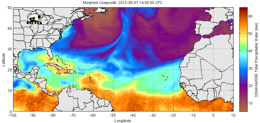 Una cinta de alto contenido de agua precipitable directa hacia el suroeste de la Península
