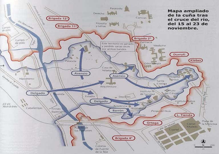 Evolución del frente en la zona de la Ciudad Universitaria, entre los días 15 y 23 de noviembre. Evolución del frente en la zona de la Ciudad Universitaria, entre los días 15 y 23 de noviembre.