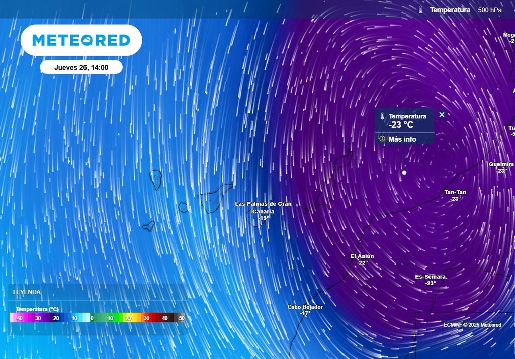 El centro de la dana tenderá a situarse entre Lanzarote y las costas de Marruecos.