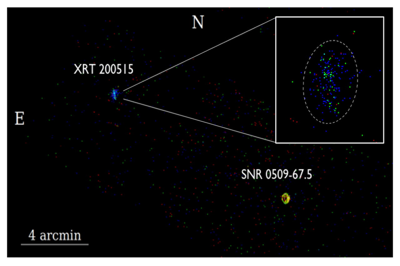 La "extraordinaria" explosión cósmica XRT 200515 observada por el Observatorio de rayos X Chandra de la NASA. Crédito: Steven Dillmann