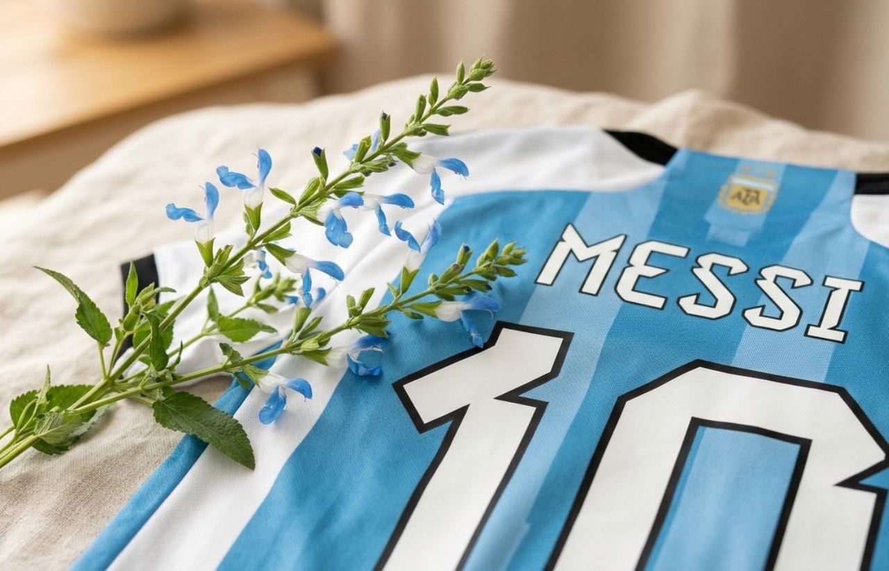 La Salvia messii presenta flores blancas y celestes, una combinación que inspiró el homenaje al capitán argentino.