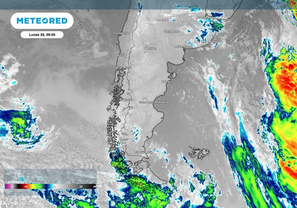 En el inicio de la semana la Patagonia aparece con un dominio de cielo mayormente despejado asociado a una dorsal de alta presión que la cruza desde el océano Pacífico.