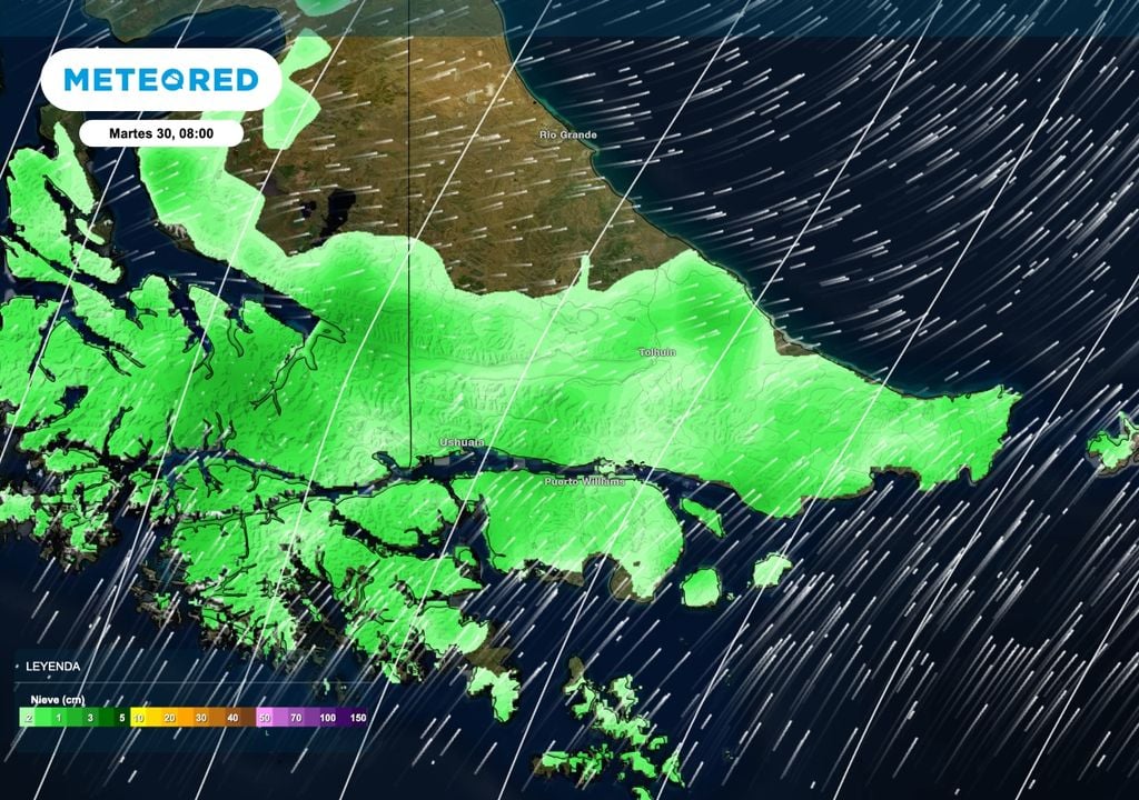 Marcada circulación del sudoeste dejará lluvias, y luego nevadas en el sur de Tierra del Fuego, incluyendo el área de Ushuaia.