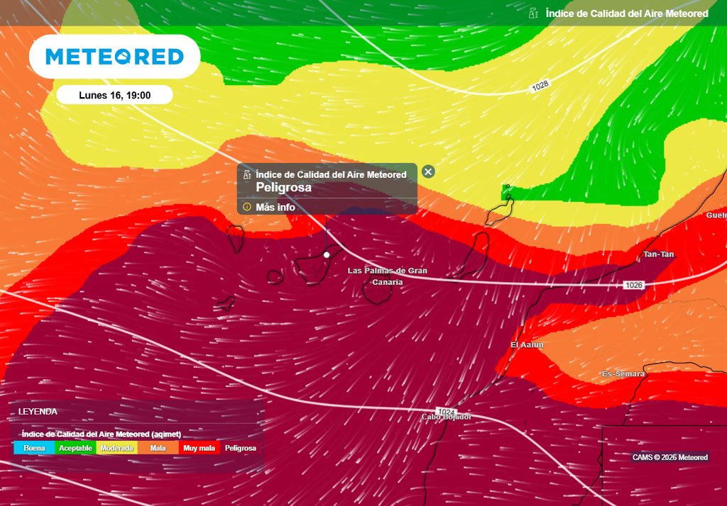 El AQI de Meteored advierte de una calidad del aire muy desfavorable o peligrosa en Canarias.