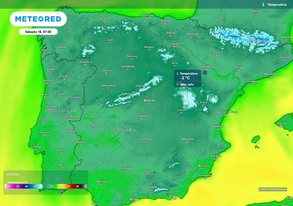 Las temperaturas mínimas serán frías en buena parte de la mitad norte y centro peninsular.