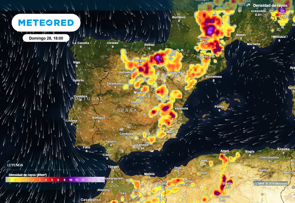 La actividad eléctrica será considerable durante las tardes, especialmente en la del domingo.