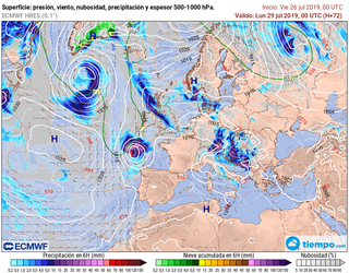 Una profunda borrasca atípica al oeste de Galicia