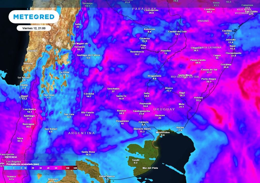 Precipitación acumulada Precipitación acumulada hasta la noche del viernes 12 de junio, de acuerdo al modelo de referencia de Meteored, el ECMWF