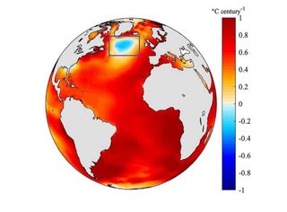 La misteriosa area di acqua fredda nell'Atlantico è forse collegata al rallentamento della corrente oceanica AMOC