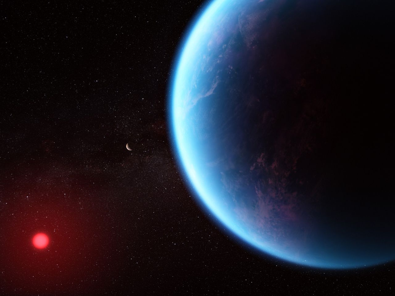 Concepción artística del Exoplaneta K2-18b. Crédito: NASA/JWST