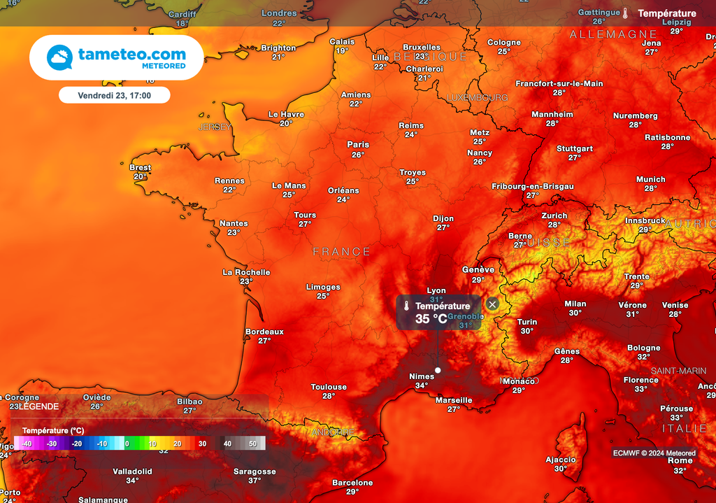Chaleur raisonnable ce vendredi après-midi en France.