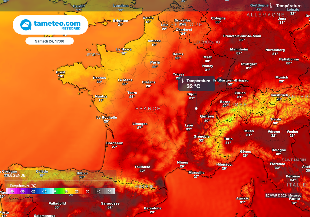 Températures encore très chaudes dans l'Est samedi après-midi.