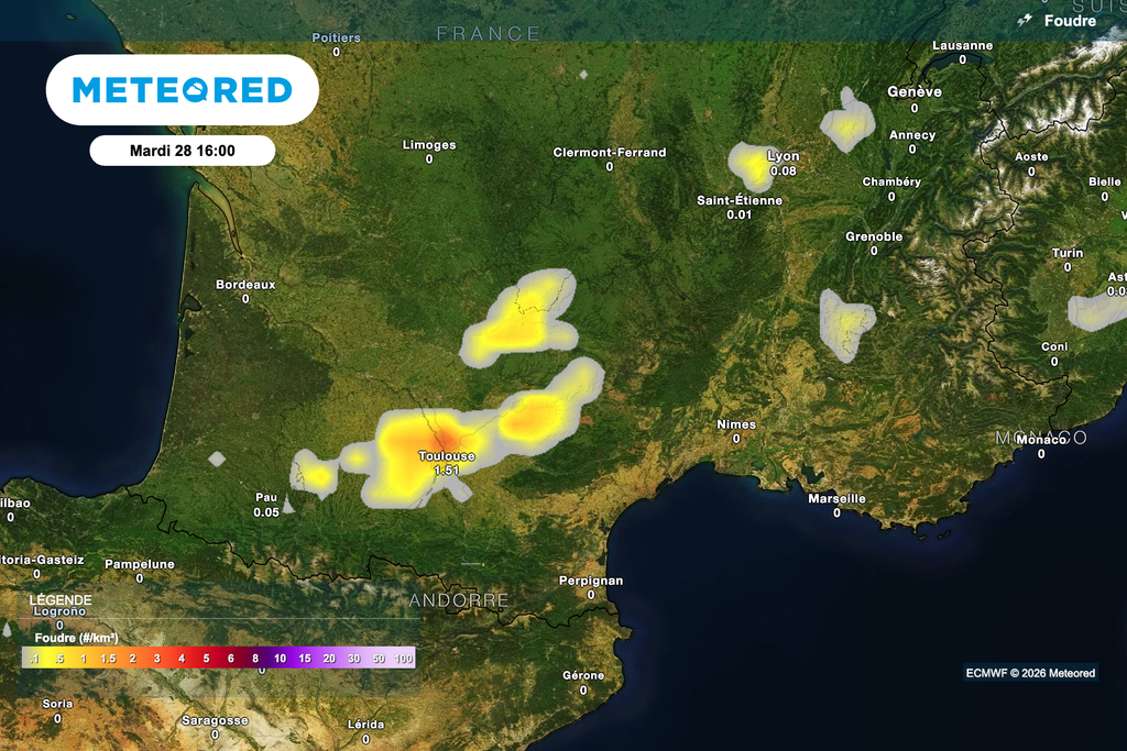 Des orages attendus ce mardi après-midi entre les Pyrénées et les Alpes.