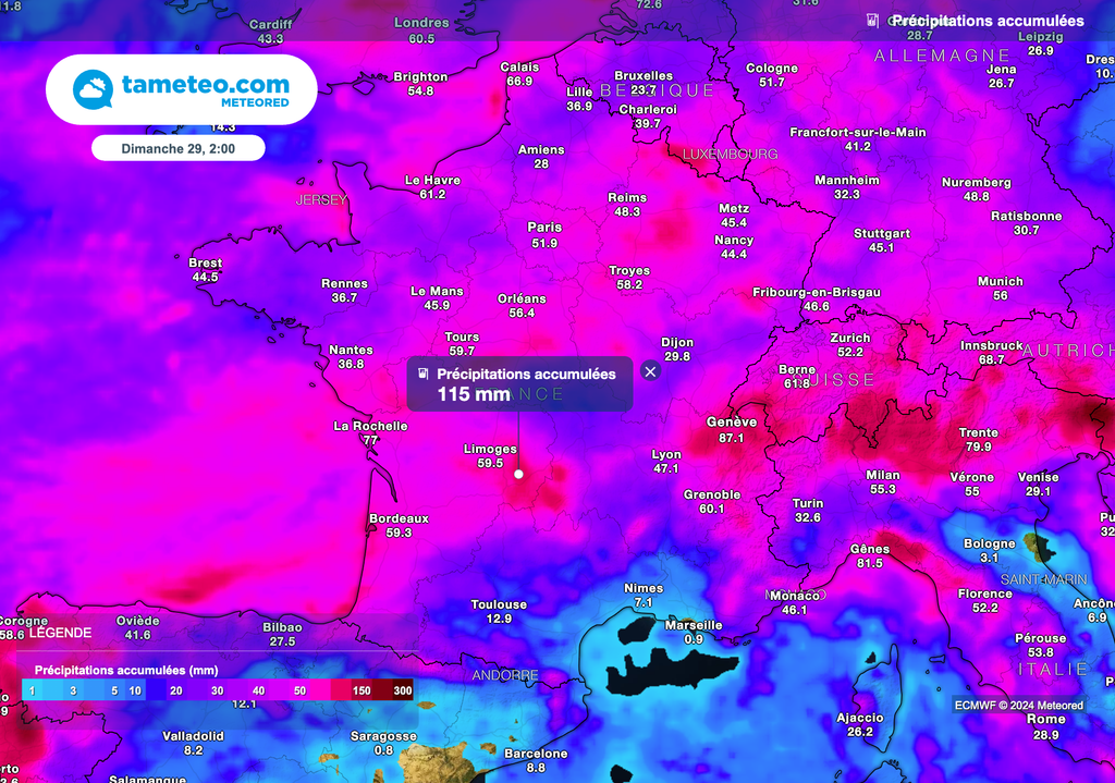 Plus de 80 litres d'eau au mètre carré attendus au cours des prochains jours dans de nombreuses régions. Plus de 80 litres d'eau au mètre carré attendus au cours des prochains jours dans de nombreuses régions.