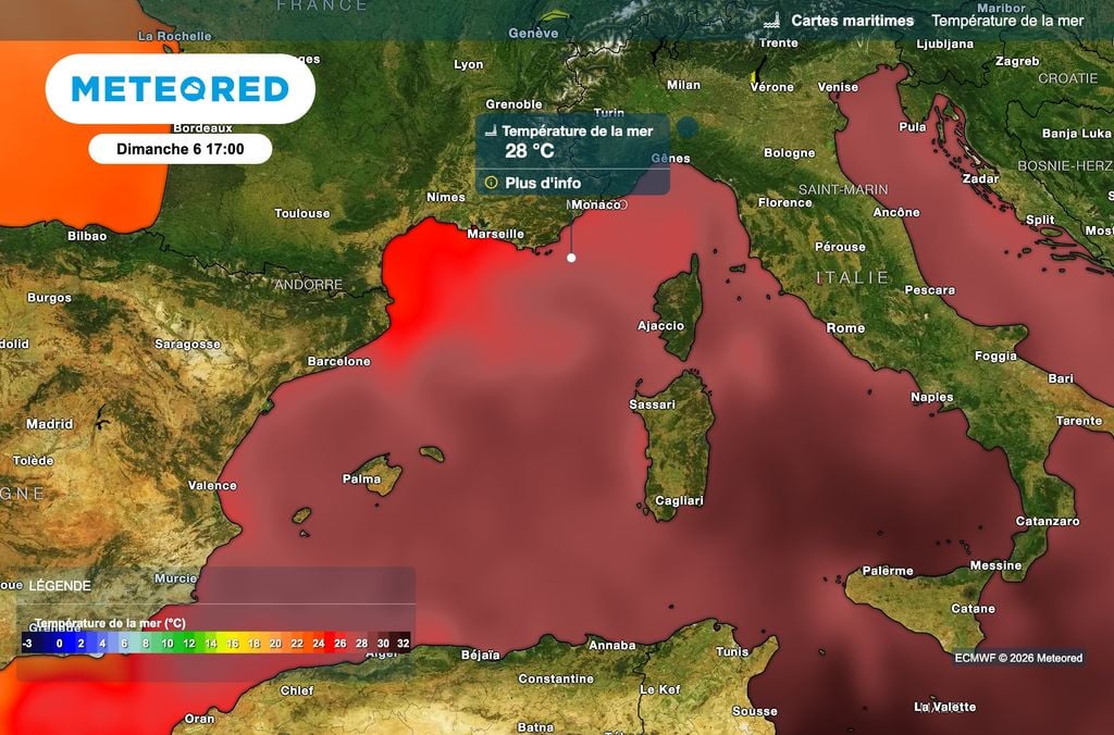 Températures prévues ce week-end en Méditerranée.