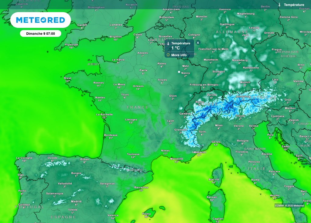Températures dimanche matin Températures dimanche matin
