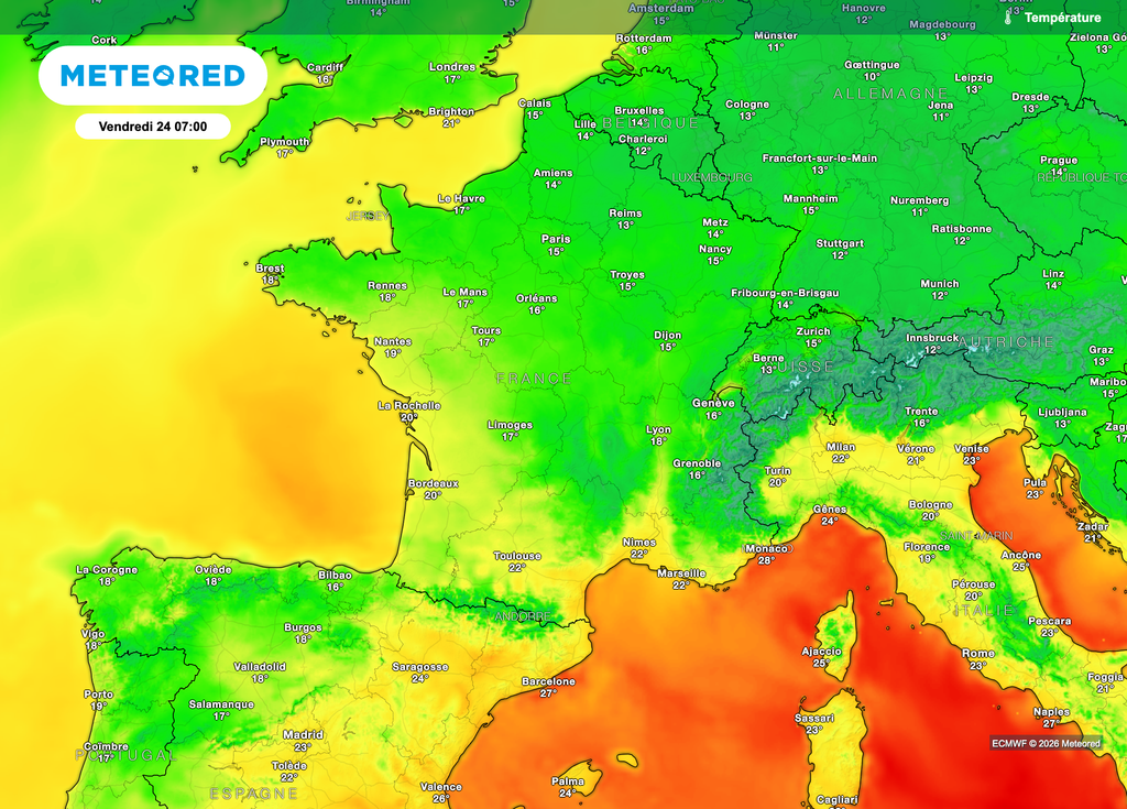 La fraîcheur matinale va se réduire quelque peu y compris sur la moitié nord / nord-est. La fraîcheur matinale va se réduire quelque peu y compris sur la moitié nord / nord-est.