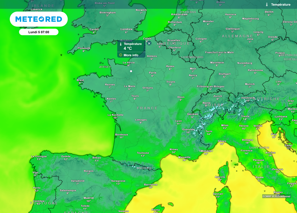 Températures lundi matin