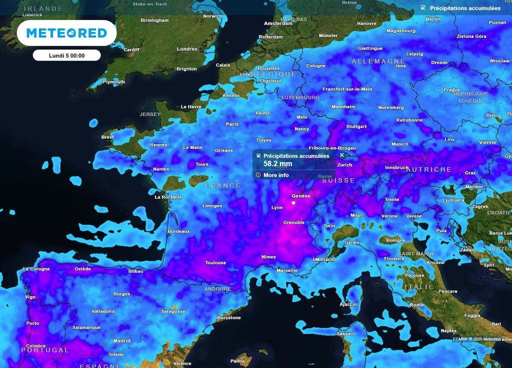 Cumuls précipitations dimanche soir minuit